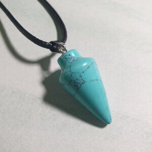 Turquoise Acrylic Pendant Necklace With Adjustable Black Cord & Lobster Clasp